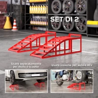 HOMCOM Set di 2 Rampe per Auto in Acciaio, Antiscivolo, per Manutenzione e Riparazione Veicoli, Ideali per Garage, Casa, Officina, Rosso(m-5)