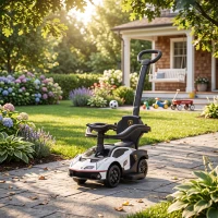 AIYAPLAY Voiture à pousser pour enfants porteur enfants 1 à 3 ans multi-équipée avec poignée de poussée, klaxon et volant, Blanc(m-9)