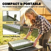 Outsunny Portable BBQ Grill, Charcoal Barbecue Grill with Adjustable Grates, Foldable Legs, Side Shelf for Camping Travel, Green(m-9)