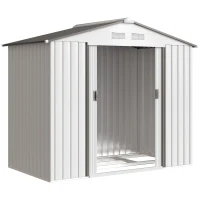 Outsunny Caseta de Jardín 213x130x185 cm Cobertizo Metálico de Exterior para Almacenamiento de Herramientas Blanco(m-1)
