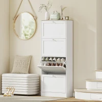HOMCOM Meuble à chaussures 24 paires, armoire à chaussures avec 4 tiroirs rabattables, étagères réglables, 60x23,5x153cm, blanc(m-10)