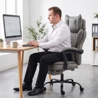 HOMCOM Executive Office Chair, Leathaire Big and Tall Office Chair 180 kg with Wide Seat, Reclining, Lumbar Support, Grey(m-9)