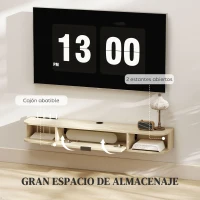 HOMCOM Mueble de TV Suspendido con Cajón Abatible 2 Estantes Abiertos Gestión de Cables 120x24x16 cm Madera Natural(m-5)