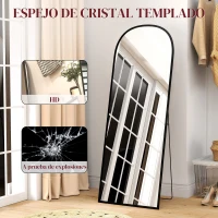 HOMCOM Espejo de Pie Cuerpo Entero de Aleación de Aluminio Espejo de Pared con 2 Formas de Uso Arqueado 60x1,5x165 cm Negro(m-5)