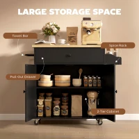 HOMCOM Kitchen Island with Drop Leaf, Rolling Kitchen Storage Trolley on Wheels with Drawer, Spice Rack and Towel Rack, Black(m-5)