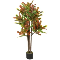 HOMCOM Crotón Artificial 120 cm Planta Artificial Decorativa con Maceta y Hojas para Decoración del Interior Multicolor(m-11)