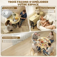 HOMCOM Table à manger pliante sur roulettes, table de cuisine pour 4 personnes avec étagère intégrée, 100 x 100 x 75 cm, chêne(m-4)