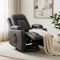 HOMCOM PU Leather Recliner Chair, Recliner Armchair with Extended Footrest, Cup Holders and Side Pockets, Dark Brown(m-10)