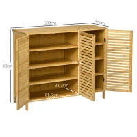 HOMCOM Rustic Shoe Cabinet, 3 Door Shoe Storage Cabinet with 8 Shelves, Natural Wood Finish(m-3)