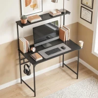 HOMCOM Computer Desk, 80cm Home Office Study Table with Hutch Shelf, Cup Holder, Headphone Hook, Black(m-10)