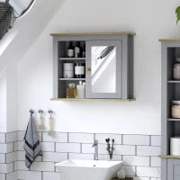 kleankin Bathroom Wall Mirror Cabinet, Cupboard with Door, Storage Cabinet with Adjustable Shelf for Corridors Living Rooms, Grey(m-2)