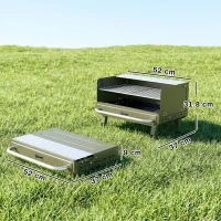Outsunny Portable BBQ Grill, Charcoal Barbecue Grill with Adjustable Grates, Foldable Legs, Side Shelf for Camping Travel, Green(m-3)