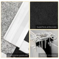 HOMCOM Rampa per Sedia a Rotelle Pieghevole con Guide Laterali, in Lega di Alluminio, 61x72 cm, Argento e Nero(m-4)