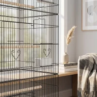PawHut Grande Cage à Oiseaux sur Roulettes en Acier, Plateau Amovible, Portes, Perchoirs, Mangeoires, 77x46,5x141cm, Noir(m-11)