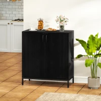 HOMCOM Aparador de Cocina Moderno Aparador para Salón con 2 Puertas Estante Ajustable y Base Elevada 80x40x90 cm Negro(m-2)