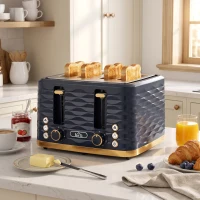 HOMCOM Toaster, Toaster 4 Slice with 7 Browning Levels, High Lift, Reheat/Defrost/Cancel, Dark Blue(m-12)