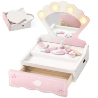 AIYAPLAY Kids Dressing Table, Portable Vanity Table with Lights, Mirror, Drawer, Accessories, Gift for 3-6 Years(m-15)