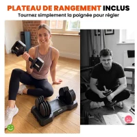 SPORTNOW Haltères Réglables Rapide 5 Niveaux, 2 x 11 kg, Verrou de Sécurité, Poignée Antidérapante, Bases de Rangement, Noir(m-7)