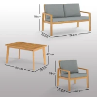 Outsunny 4-Piece Wooden Garden Furniture Set with Cushions - Teak(m-3)