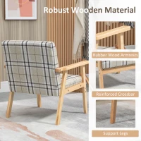 HOMCOM Modern One Seater Sofa for Living Room, Linen Fabric Small Couch with Rubber Wood Frame, Armrests, Lattice Pattern, Upholstered Armchair, Beige(m-6)