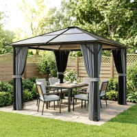Outsunny Pavilion exterior 3x3 m cu acoperiș rigid, gri închis(m-10)