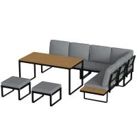 Outsunny Patio Furniture Set Modular Garden Sofa Set 6 Pieces with Dining Table for Outdoor Patio Grey(m-11)