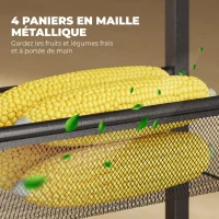 HOMCOM Chariot de Rangement en Métal à 5 Niveaux, 4 Paniers en Maille, Poignée, Plateau Effet Bois, 47 x 13 x 96,5 cm, Noir(m-5)