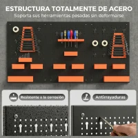 HOMCOM Organizador de Herramientas de Pared de 33 Piezas 120x60 cm con Ganchos Contenedores y Estantes  Negro y Naranja(m-4)