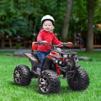 HOMCOM 12V Quad Bike ATV with LED Lights, Music, Backrest, Forward, Backward, Red(m-2)