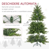 HOMCOM Brad de Crăciun 210 cm din plastic verde cu bază din metal și 2445 de crengi ignifuge(m-6)