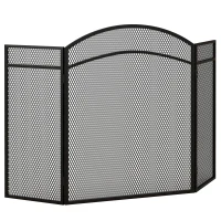 HOMCOM Parascintille per Camino Pieghevole a 3 Pannelli in Metallo con Design Classico, 96x60cm, Nero(m-11)