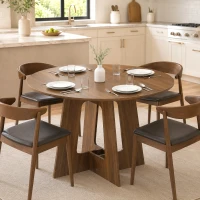 HOMCOM Table à manger ronde pour 4 personnes, Ø 110 x 73,5 cm, table de cuisine avec base croisée, marron(m-9)