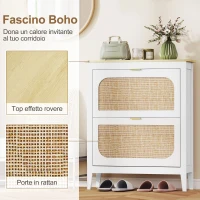 HOMCOM Zapatero Estrecho con 2 Puertas de Ratán Estantes Ajustables para 14 Pares de Zapatos 80x24x95,5 cm Blanco(m-4)