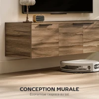 HOMCOM Meuble TV suspendu meuble télé pour téléviseur jusqu'à 65 pouces avec 3 placards à portes, 150 x 35 x 32 cm, marron(m-4)