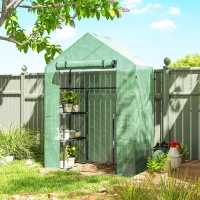 Outsunny Serra da Giardino con 2 Mensole a 3 Livelli e Ingresso a Zip, in Acciaio e PE, 142x73x195 cm, Verde(m-10)