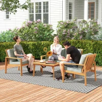 Outsunny 4-Piece Wooden Garden Furniture Set with Cushions - Teak(m-11)