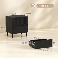 HOMCOM Bedside Cabinet, Bedside Table with 2 Drawers, Storage and Steel Legs for Bedroom, Living Room, Black(m-3)