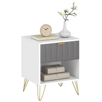 HOMCOM Table de chevet, table d'appoint compartiment ouvert, tiroir et poignée, pieds en acier, 45 x 40 x 55, blanc(m-11)