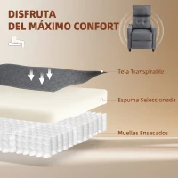 HOMCOM Sillón de Masaje Reclinable con Reposapiés 2 Zonas de Masaje Asiento de Muelles Bolsillos Tapizado en Lino Gris(m-6)