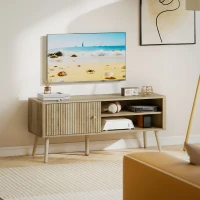HOMCOM Mesa de TV con Puerta Estante Ajustable Compartimentos Abiertos y Orificio para Televisión hasta 55 Pulgadas Roble(m-10)
