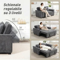 HOMCOM 3 in 1 Divano Letto 2 Posti con Schienale Regolabile in 3 Posizioni e 2 Cuscini, in Ciniglia, Grigio Scuro(m-5)