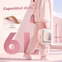HOMCOM Nevera para Cosméticos Pequeña con 6L Capacidad con Puerta con Espejo y Luces LED Ajustables 24,3x19,4x35,6 cm Rosa(m-13)