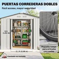 Outsunny Caseta de Jardín 213x130x185 cm Cobertizo Metálico de Exterior para Almacenamiento de Herramientas Blanco(m-5)