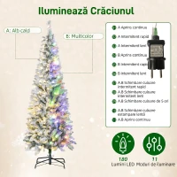 HOMCOM Brad de Crăciun înzăpezit cu 180 de lumini LED și 11 efecte, 479 de ramuri, Ø65x180 cm, verde și alb(m-5)