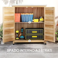 Outsunny Armadio da Esterno con Ripiano Interno e Banco da Lavoro, in Legno e Acciaio Zincato, 79x43x92 cm, color Legno(m-6)