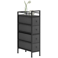 HOMCOM Comodă din Material Textil Slim, Economisire Spațiu, cu 4 Sertare, Cadru Metalic, Negru(m-11)