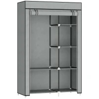 HOMCOM Armario de Tela Plegable Ropero Portátil con 6 Estantes y 1 Barra de Colgar para Dormitorio 103x43x162,5cm Gris(m-10)
