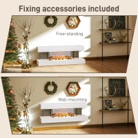 HOMCOM 47inch / 120cm Electric Fireplace Wall Mounted, Freestanding, Glass Electric Fire Suite with Mantel, Adjustable LED Flame Effect and Temperature, Log, Pebble, Remote Control, 2000W, White(m-8)