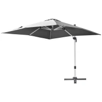 Outsunny 3 x 3(m) Cantilever Roma Parasol, Square Garden Umbrella with Cross Base, Crank Handle, Tilt, 360° Rotation and Aluminium Frame, Grey(m-10)