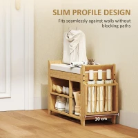 HOMCOM Shoe Bench 2-Tier Boot Section Entryway Storage Bench Cushioned Seat 80 x 30 x 50 cm Natural and Cream(m-7)